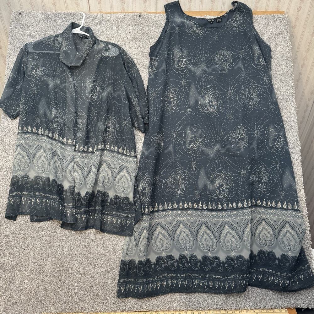 Vintage 90s Y2K Maxi Dress Lined Sheer Overlay Top Plus 1X Whimsigoth Lagenlook